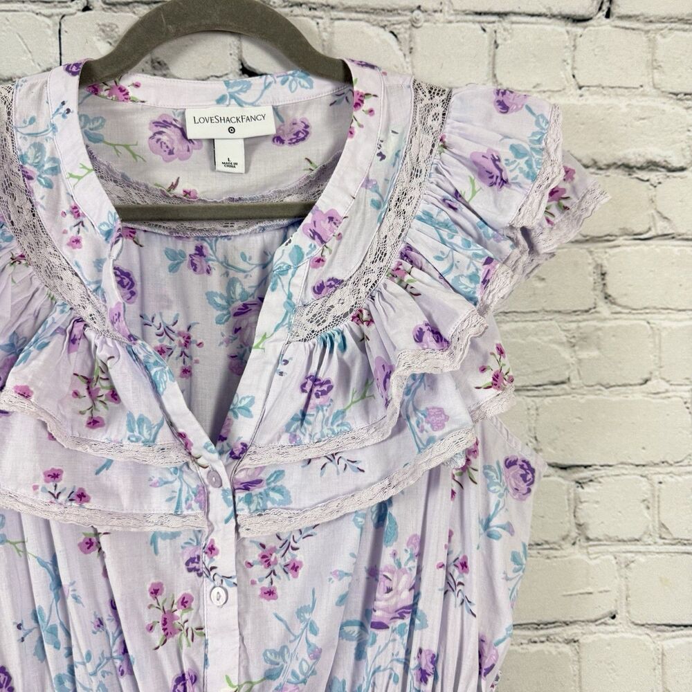 LoveShackFancy Target Floral Ruffle Mini Dress Lavender Pink Coquette Women L - Picture 7 of 13